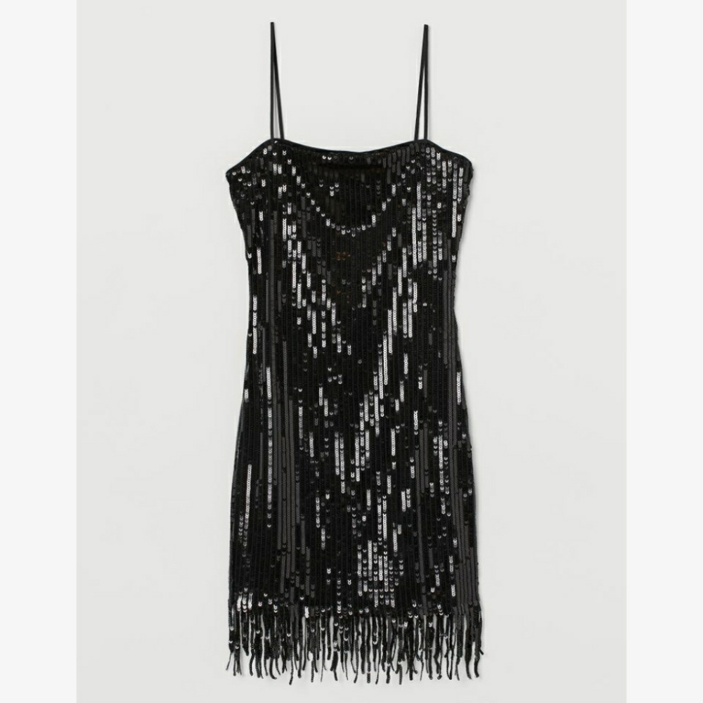 Sparkling Mini Black Dress with Straps 1920s style